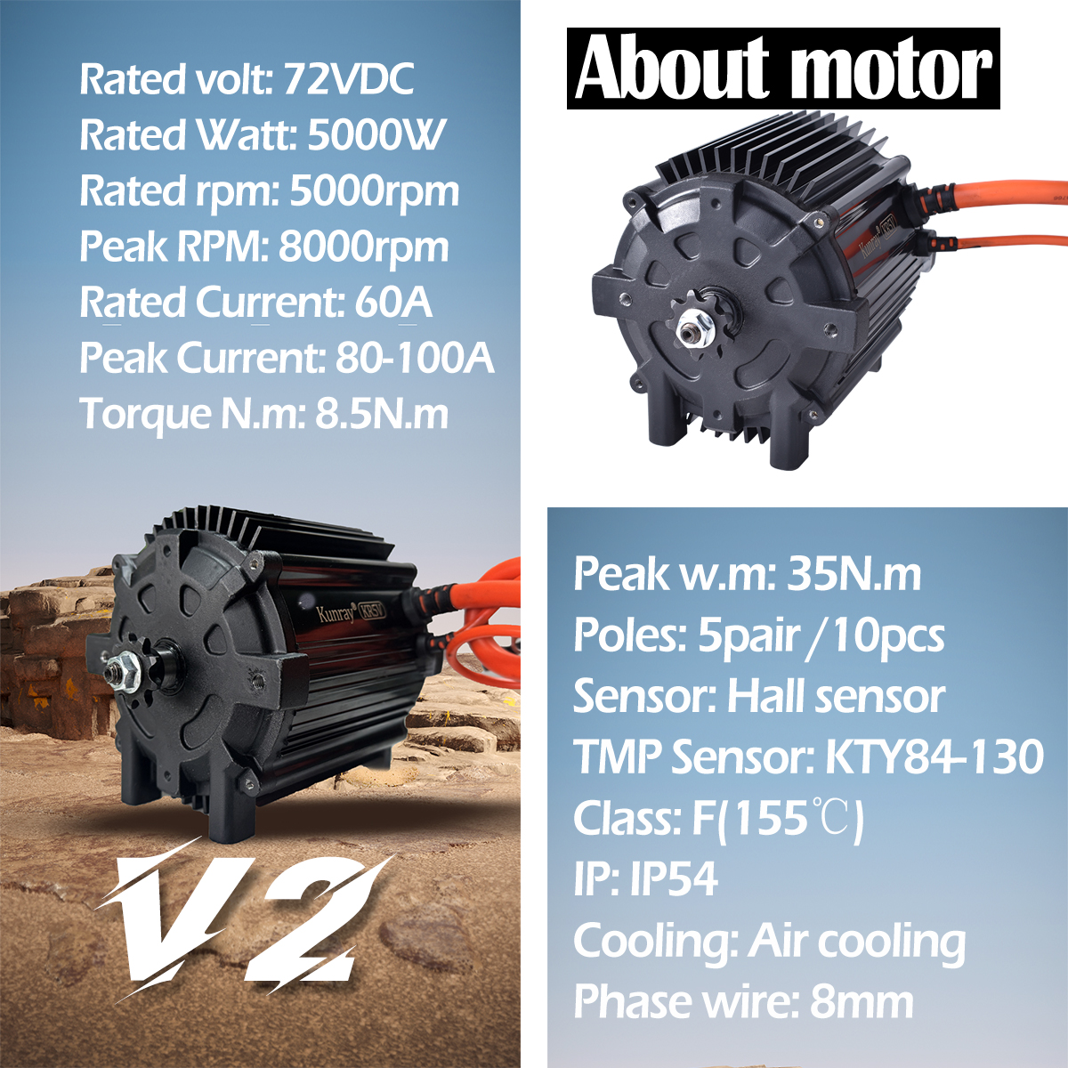 Kunray KR5V V2 72V 5000W Elect - Gear Set Motorcycle avis et prix